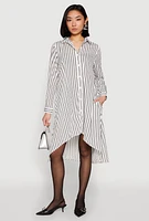 Womens Striped High Low Shirt Dress, White, Size S