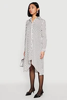 Womens Striped High Low Shirt Dress, White, Size S