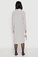Womens Striped High Low Shirt Dress, White, Size S