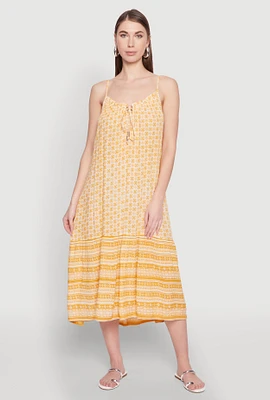 Womens Border Print Midi Dress, Yellow, Size M