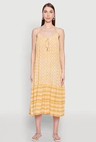 Womens Border Print Midi Dress, Yellow, Size M