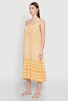 Womens Border Print Midi Dress, Yellow, Size M
