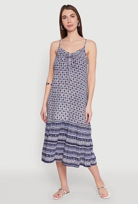 Womens Border Print Midi Dress, Blue,