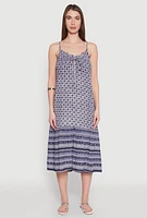 Womens Border Print Midi Dress, Blue, Size L