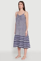 Womens Border Print Midi Dress, Blue, Size L