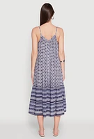 Womens Border Print Midi Dress, Blue, Size XL