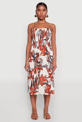 Womens Floral Print Smocked Tiered Midi Dress,