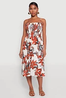 Womens Floral Print Smocked Tiered Midi Dress,