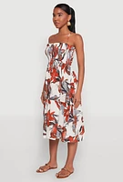 Womens Floral Print Smocked Tiered Midi Dress,