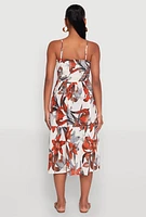 Womens Floral Print Smocked Tiered Midi Dress,