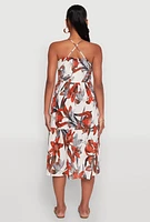 Womens Floral Print Smocked Tiered Midi Dress,
