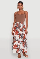 Womens Floral Print Smocked Tiered Midi Dress,
