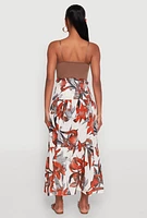 Womens Floral Print Smocked Tiered Midi Dress,
