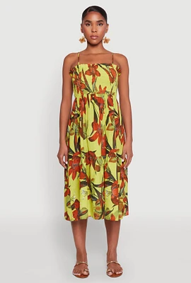 Womens Floral Print Smocked Tiered Midi Dress,