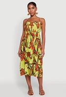 Womens Floral Print Smocked Tiered Midi Dress,