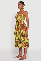 Womens Floral Print Smocked Tiered Midi Dress,