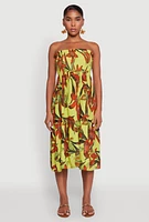 Womens Floral Print Smocked Tiered Midi Dress,