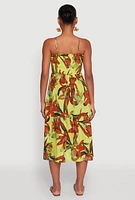 Womens Floral Print Smocked Tiered Midi Dress,