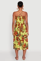 Womens Floral Print Smocked Tiered Midi Dress,