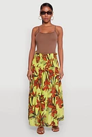Womens Floral Print Smocked Tiered Midi Dress,