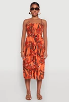 Womens Floral Print Smocked Tiered Midi Dress, Orange,