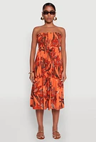 Womens Floral Print Smocked Tiered Midi Dress, Orange,