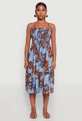 Womens Floral Print Smocked Tiered Midi Dress,