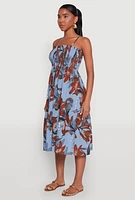 Womens Floral Print Smocked Tiered Midi Dress,
