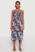 Womens Floral Print Smocked Tiered Midi Dress,