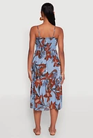 Womens Floral Print Smocked Tiered Midi Dress,