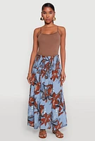 Womens Floral Print Smocked Tiered Midi Dress,