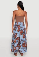 Womens Floral Print Smocked Tiered Midi Dress,