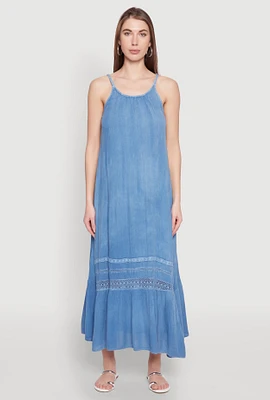 Womens Crochet Detail Sleeveless Maxi Dress, Blue, Size L