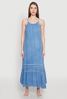 Womens Crochet Detail Sleeveless Maxi Dress, Blue, Size L
