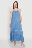 Womens Crochet Detail Sleeveless Maxi Dress, Blue, Size L