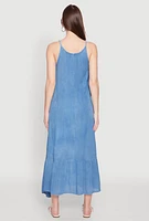 Womens Crochet Detail Sleeveless Maxi Dress, Blue, Size L