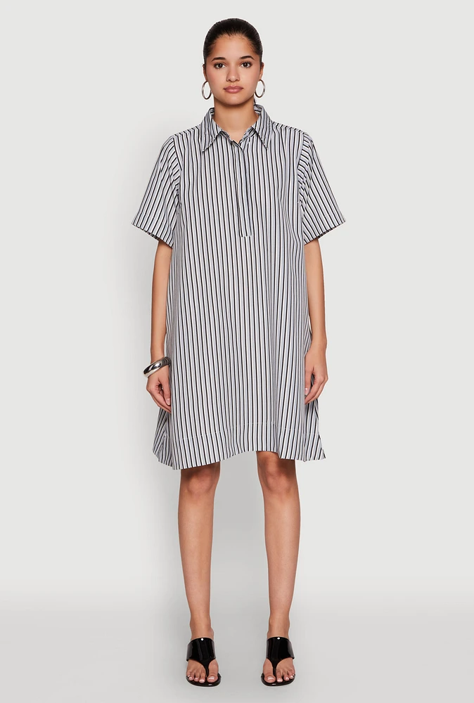 Womens Striped Henley Shirt Dress, Multi, Size L