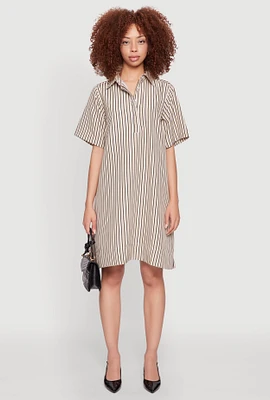 Womens Striped Henley Shirt Dress,