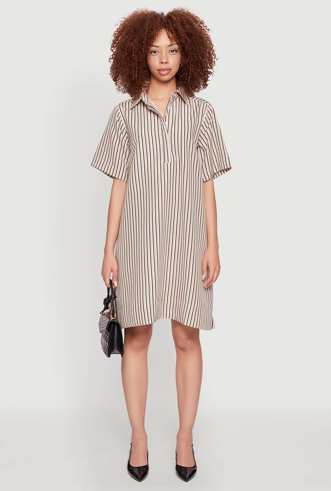 Womens Striped Henley Shirt Dress,