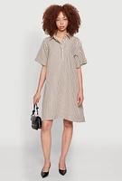 Womens Striped Henley Shirt Dress,