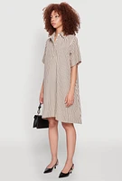 Womens Striped Henley Shirt Dress, Beige, Size XL