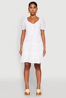 Womens Haute Monde Eyelet Tiered Mini Dress, White, Size L