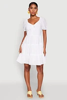 Womens Haute Monde Eyelet Tiered Mini Dress, White, Size L