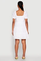 Womens Haute Monde Eyelet Tiered Mini Dress, White, Size L
