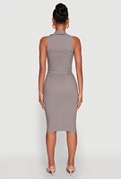 Womens Zip Front Belted Cargo Dress, Grey, Size S