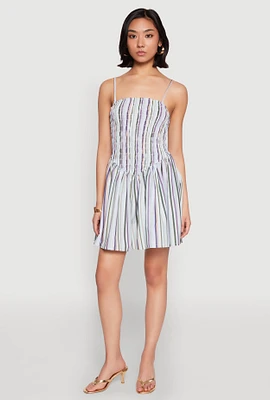Womens Spoon Jeans Smocked Stripe Mini Dress, Multi, Size M