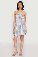 Womens Spoon Jeans Smocked Stripe Mini Dress, Multi, Size M