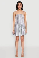 Womens Spoon Jeans Smocked Stripe Mini Dress, Multi, Size M
