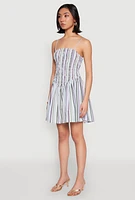 Womens Spoon Jeans Smocked Stripe Mini Dress, Multi, Size M