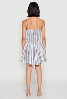 Womens Spoon Jeans Smocked Stripe Mini Dress, Multi, Size M